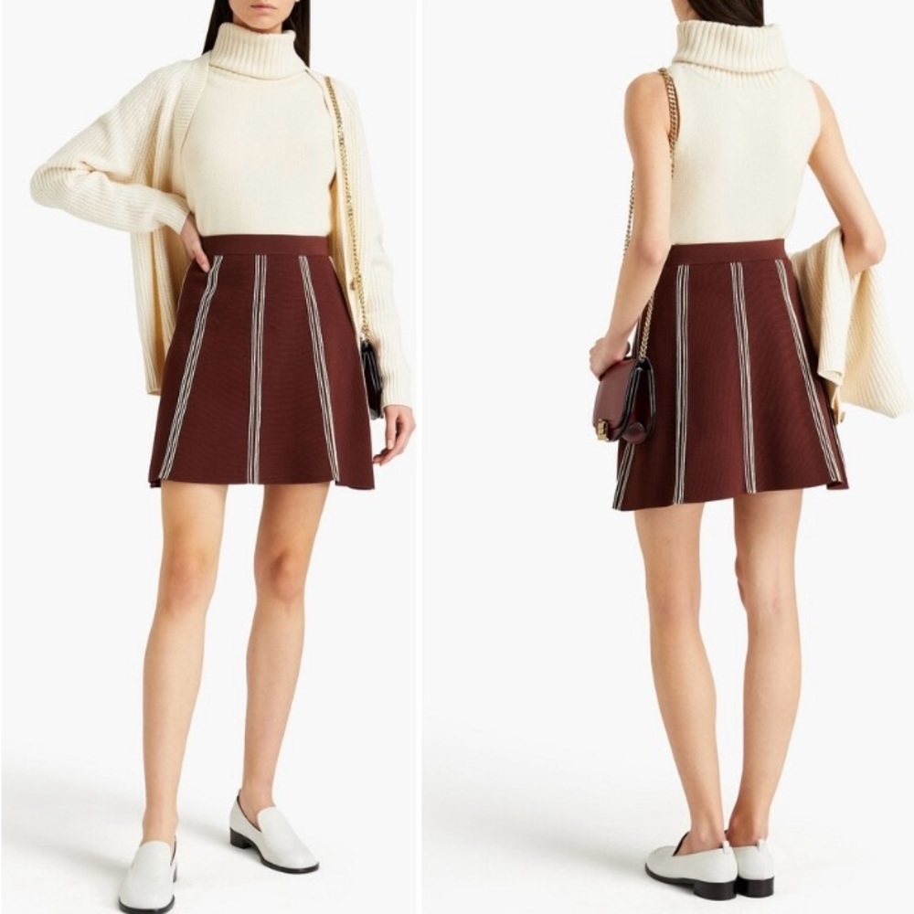 Sandro Chocolate Mini Skirt with Ivory Stripes